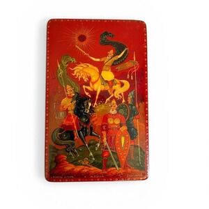 Vintage Russian Kholui Lacquer Box Prince Igor Signed Stepanov Red USSR 4in